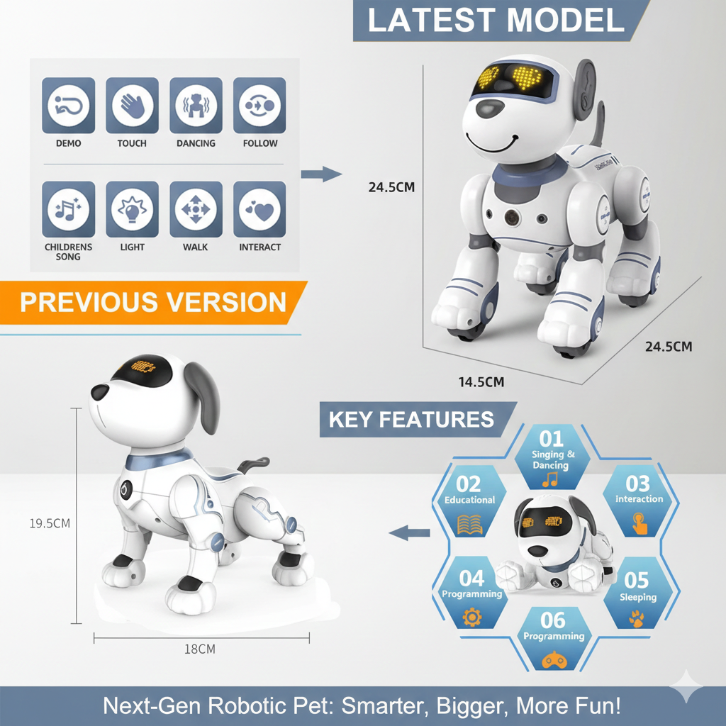 Intelligent Robot Dog Toy for Boys – Remote Control, Voice Activated, Programmable, Touch-Sensitive, Music & Interactive Stunt Pet