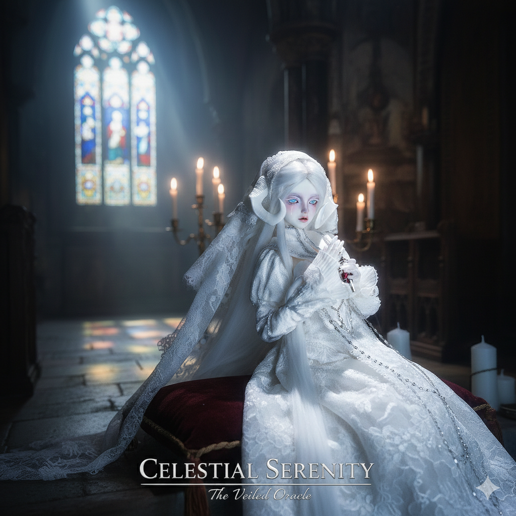 Sylvi 1/4 BJD Art Doll: The Veiled Oracle Series - Gothic Goat Horn Nun Godmother Full Set - Exquisite Shuga Fairy Original Anime Collectible