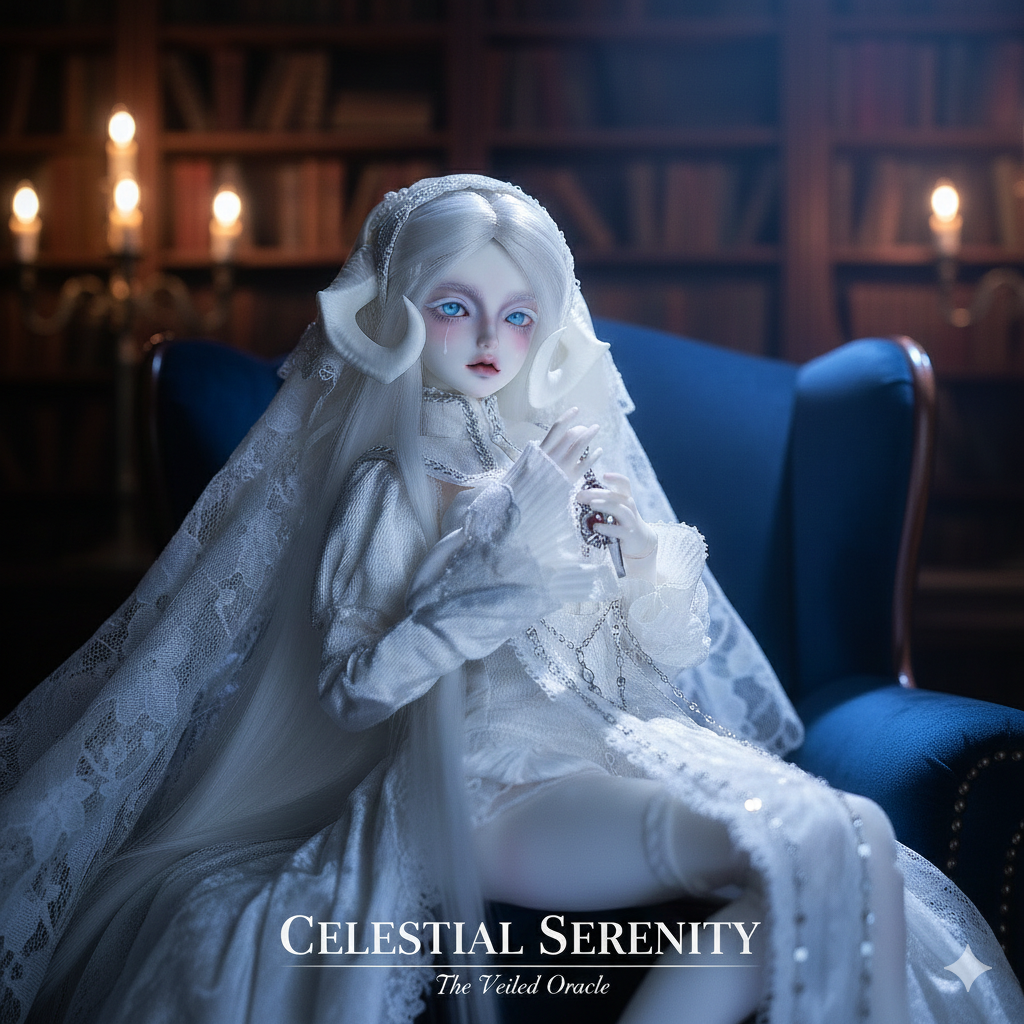 Sylvi 1/4 BJD Art Doll: The Veiled Oracle Series - Gothic Goat Horn Nun Godmother Full Set - Exquisite Shuga Fairy Original Anime Collectible