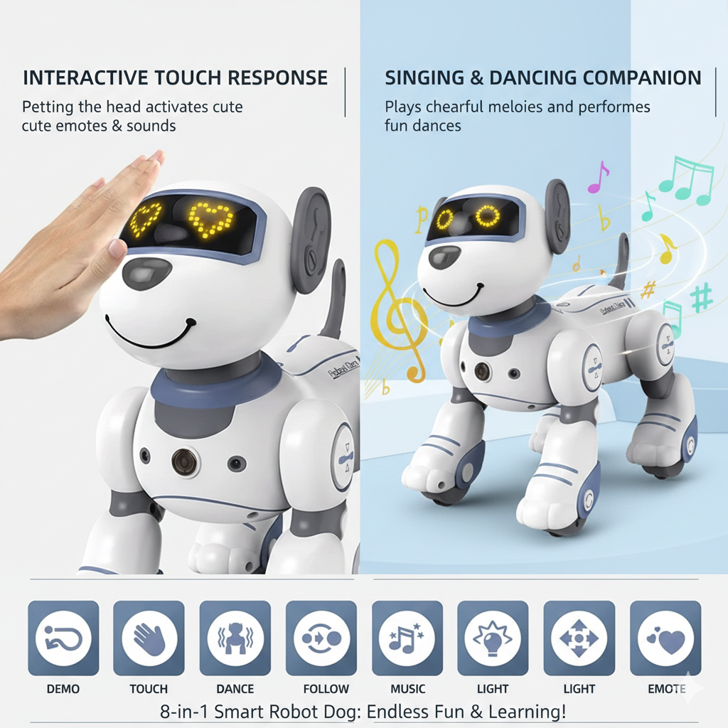 Intelligent Robot Dog Toy for Boys – Remote Control, Voice Activated, Programmable, Touch-Sensitive, Music & Interactive Stunt Pet