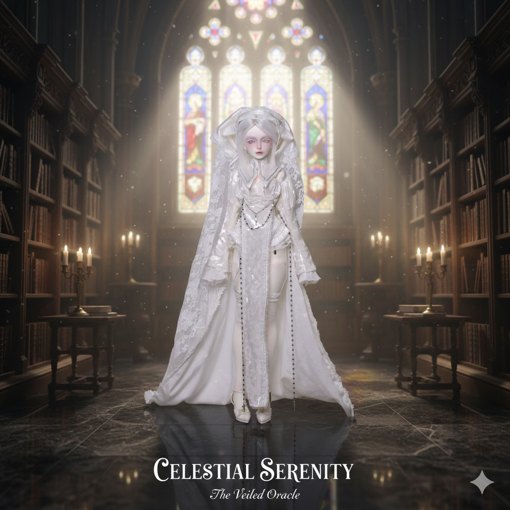 Sylvi 1/4 BJD Art Doll: The Veiled Oracle Series - Gothic Goat Horn Nun Godmother Full Set - Exquisite Shuga Fairy Original Anime Collectible